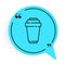 Black line Water filter cartridge icon isolated on white background. Blue speech bubble symbol. Vector Illustration