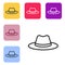 Black line Western cowboy hat icon isolated on white background. Set icons in color square buttons. Vector