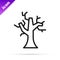 Black line Withered tree icon isolated on white background. Bare tree. Dead tree silhouette. Vector