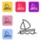 Black line Yacht sailboat or sailing ship icon isolated on white background. Sail boat marine cruise travel. Set icons