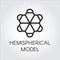 Black linear icon of hemispherical model. Contour label of chemical series. Half-sphere molecular label. Vector logo