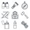 Black lineart icon set. Camping equipment