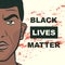 Black Lives Matter. Banner with Black Protesting Man. Protest, Fight for Rights, Power Concept. Cartoon Pop Art style