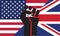 Black Lives Matter fist on UK and USA flags background