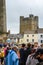 Black Lives Matter protesters in front of Richmond Castle, while angry British Counter protesters watch and jeer