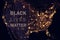 Black Lives Matter slogan on US night map, global satellite photo. Protest marches and riots against police violence