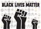 Black lives matter text and fist on a background of people wearing face masks