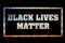 Black Lives Matters. Stamp on the background of the flag of America on a concrete wall. Equal rights of citizens. Conflicts
