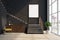 Black living room interior chest of drawers poster