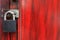 Black Lock on Red Wood Door.