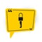 Black Locked key icon isolated on white background. Yellow speech bubble symbol. Vector Illustration