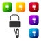 Black Lockpicks or lock picks for lock picking icon isolated on white background. Set icons in color square buttons