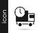 Black Logistics delivery truck and time icon isolated on white background. Delivery time icon. Vector