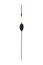 Black long drop-shaped float with a red fishing antenna with fishing rod, fishing accessories white background