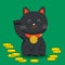 Black Lucky cat. Japanese style. Icon for web. Vector illustration.