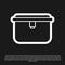 Black Lunch box icon isolated on black background. Vector Illustration