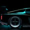 Black Luxury Futuristic Sports Car with Wheel Close Up in Neon Studio Light.