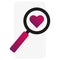 black magnifying glass heart. Love partner choice concept. Vector illustration.