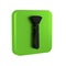 Black Makeup brush icon isolated on transparent background. Green square button.