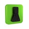 Black Makeup brush icon isolated on transparent background. Green square button.