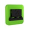 Black Makeup powder with mirror icon isolated on transparent background. Green square button.