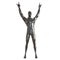 A black male glossy mannequin stands with his hands upstairs showing the rock and roll symbol. Front view. 3d rendering