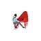 Black male jazz musician playing red piano vector illustration