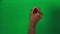 Black male right hand holding a pen is writing on green screen, set of 9 gestures