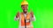 Black man, architect and thumbs up on green screen for success or winning against a studio background. Portrait of