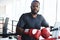 Black man, boxer and portrait for training, wellness or fitness workout ready for fight at gym. African fighter, boxing