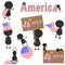 Black man character many acting with United Stated of America USA flag for using about 4th JULY Independence Day. vector.