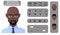 Black Man Face Construction And Character Creation Pack with Hair, Eyes, Lips, and Head Parts for Avatar Creation Premium Vector