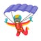 Black man flying with a parachute.