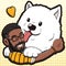 Black man hugging a big Samoyed dog