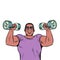 a black man lifts dumbbells, sports and health, morning exercises. Businessman daily routine