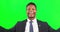 Black man, portrait and green screen for business to welcome with a smile, happiness and hands. Professional male happy