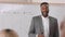 Black man, presentation and business speaker with a positive mindset for motivation during meeting for update, report or