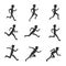 Black man running figure isolated on white background. Man motion and activity vector pictograms