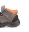 Black man\'s boot with orange inset.