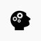 Black man`s head with white gears pictogram.