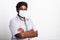 Black man wearing surgical hygienic protective cloth face mask against coronavirus