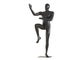 A black mannequin stands in a martial arts fighter stance. 3D rendering on isolated background