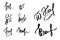 Black manual signature for documents isolated on white background. Hand drawn collection of signatures fictitious Autograph