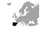 Black map of Iberian peninsula countries on gray Europe map