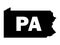 Black Map of Pennsylvania with Postal Code Abbreviation