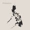 Black map of Philippines with names of regions, design blackboard