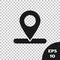 Black Map pin icon isolated on transparent background. Navigation, pointer, location, map, gps, direction, place