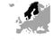Black map of Scandinavian countries on gray Europe map