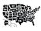 Black Map of US Federal States with Postal Code Abbreviations