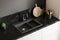 Black marble kitchen sink, top view